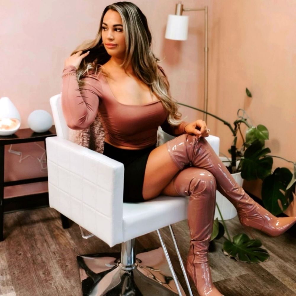 Steve Madden Pink Patent Thigh High Boots in 9.5